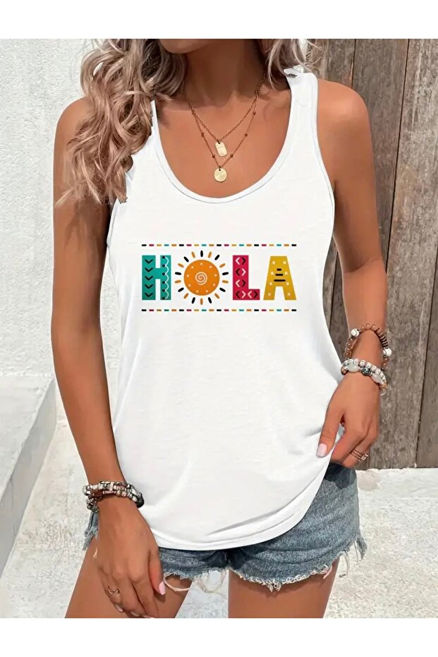 Дамска тениска с принт Hola - 1