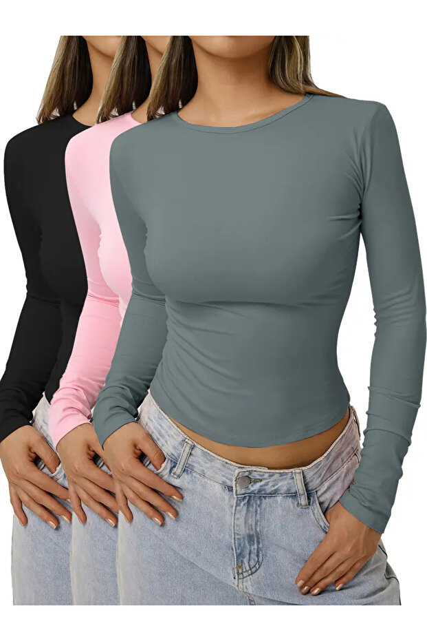 Crew Neck Basic Long Sleeve Body - 1