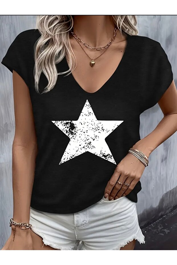Star Printed Women's Sleeveless Oversize T-Shirt