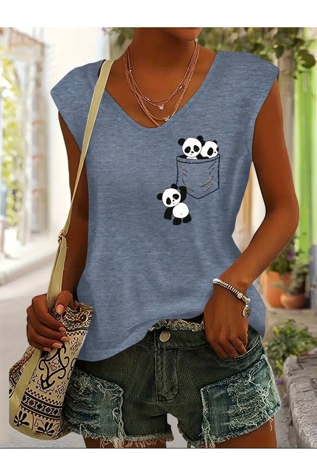 Panda Printed Women's Oversize Sleeveless T-Shirt