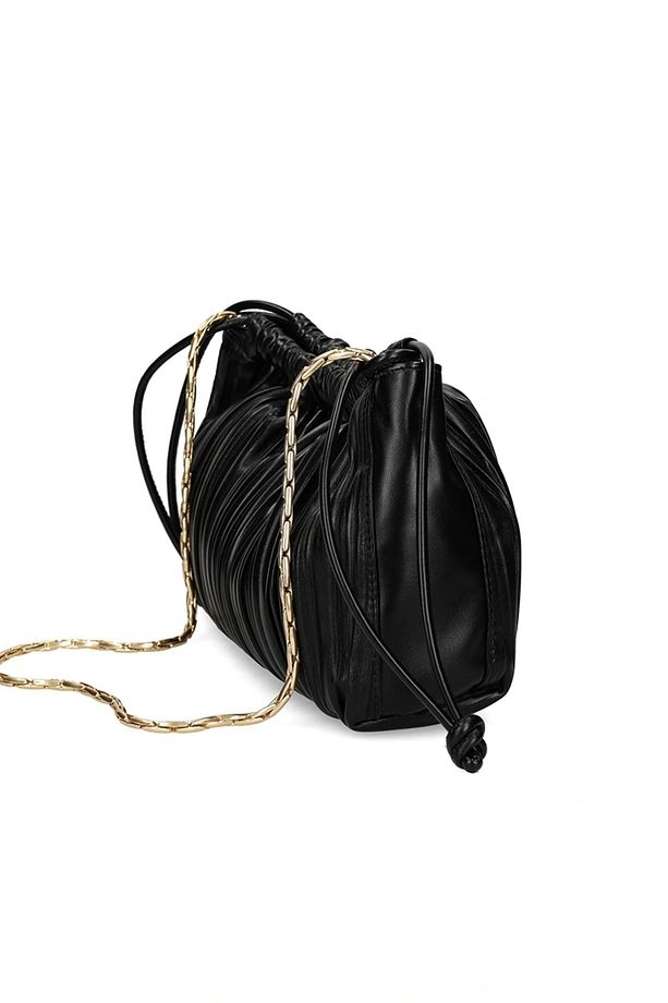 Jeans Drawstring Plisse Kadın Siyah Omuz Çantası LV04F3076G-UB1 - 6