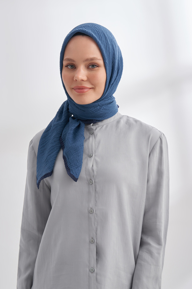 MÜSLİN BİYELİ EŞARP - İNDİGO - 2