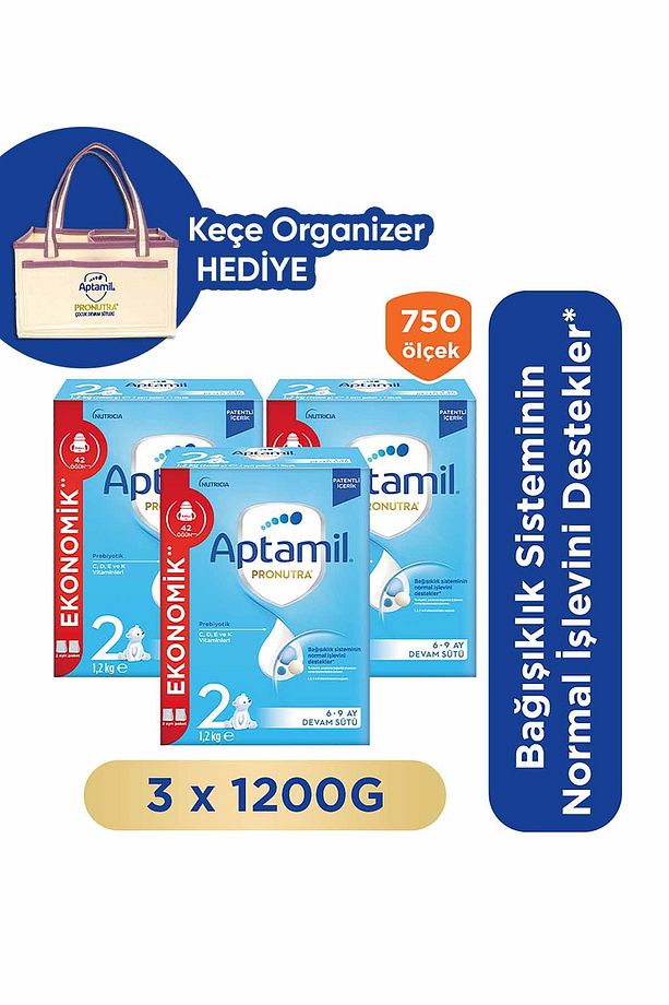 2 Prebiyotikli Devam Sütü 1200 Gr X 3 Adet 3600 Gr-Keçe Organizer Hediye - 1
