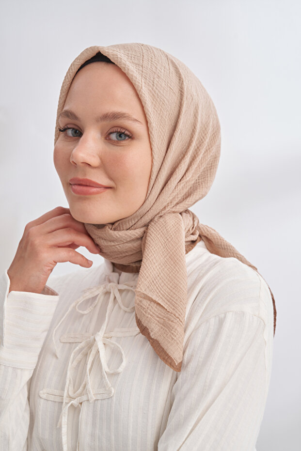 MÜSLİN BİYELİ EŞARP - BEJ - 1