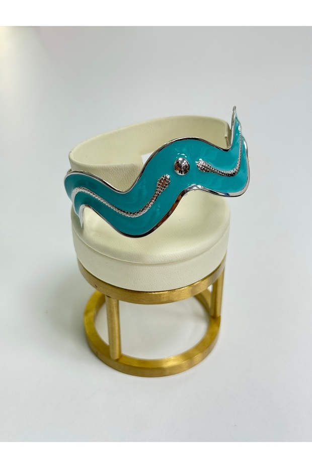 Ocean Waves Theme Turquoise Enamel Inlaid Steel Bracelet