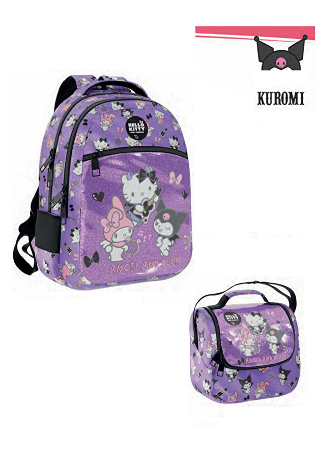 Hello Kitty First School Bag - Backpack / Original Licensed Luxury Bag Purple / Nutrition 2 Piece