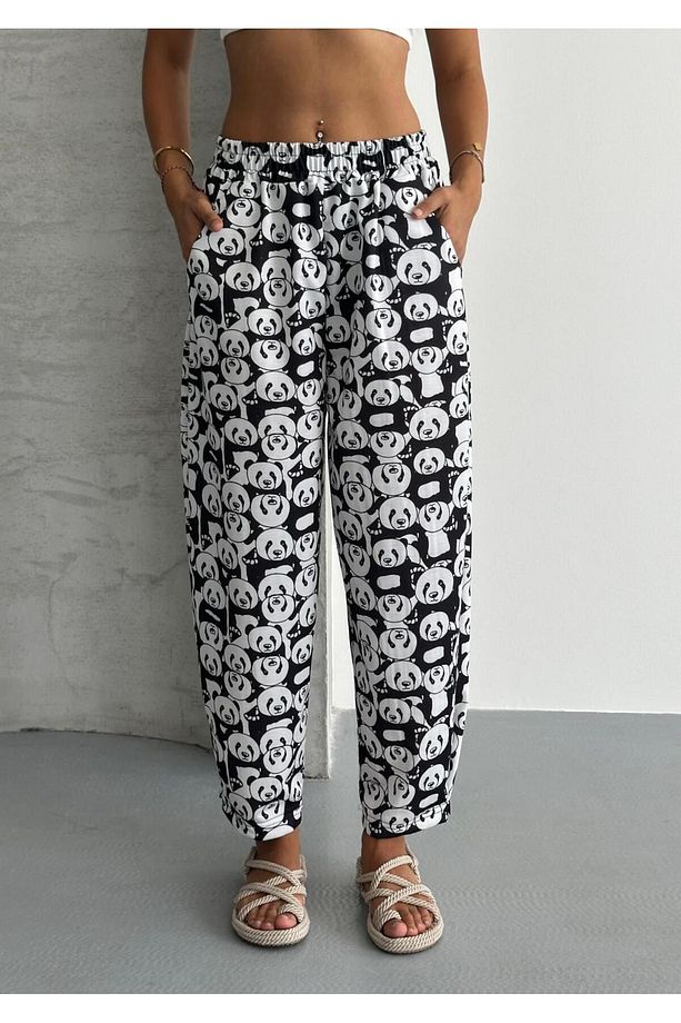 ŞALVAR MODEL YÜKSEK BEL BOL KALIP DESENLİ JOGGET EŞOFMAN PANTOLON - 4