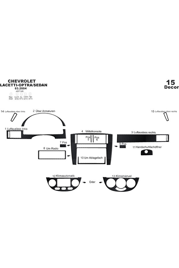 Chevrolet Lacetti Sedan Console-Dashboard Trim 2004 15 Pieces