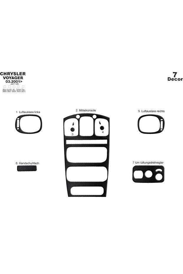 Chrysler Voyager Console-Torpedo Trim 2001-2007 7 Pieces