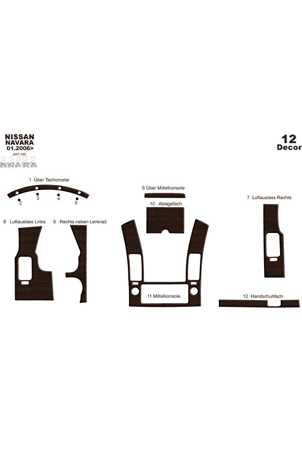 Nissan Navara Console-Torpedo Trim 2006-2010 12 Pieces