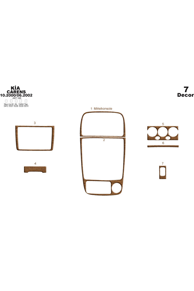 Kia Carens Console-Torpedo Overlay 2000-2002 7 Pieces