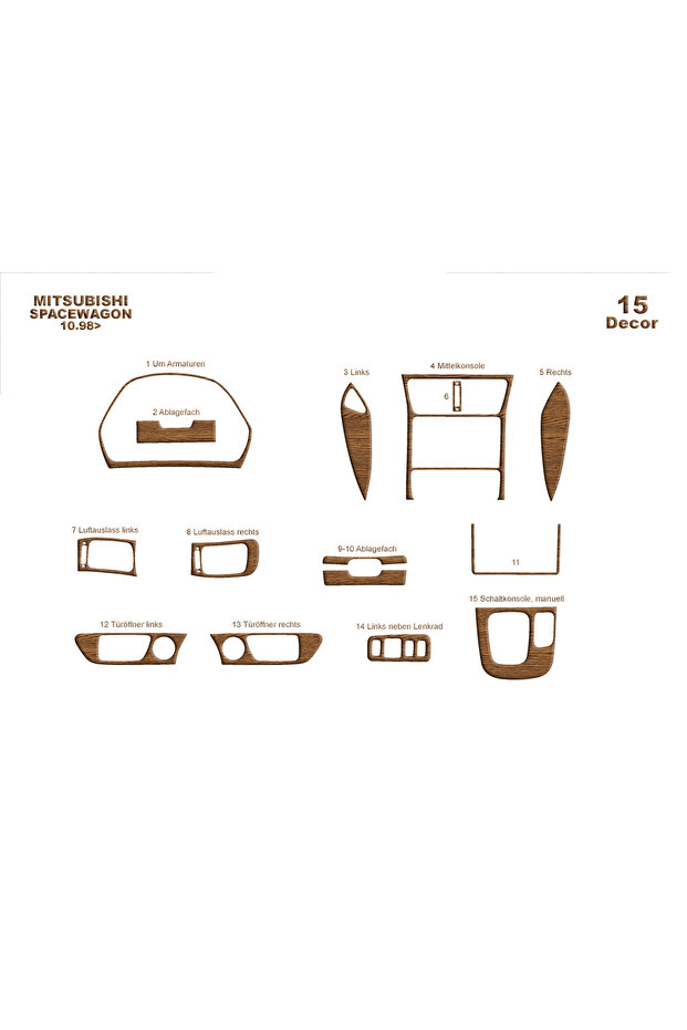 Mitsubishi Spacewagon Console-Torpedo Trim 1998-2004 15 Pieces