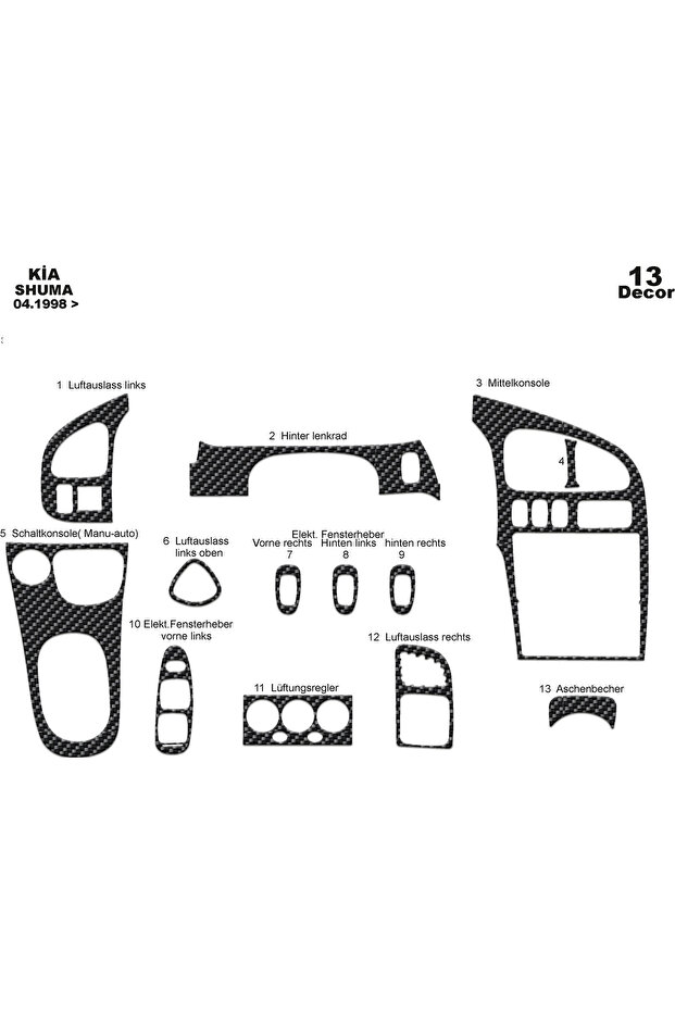 Kia Shuma Console-Torpedo Overlay 1998 13 Pieces