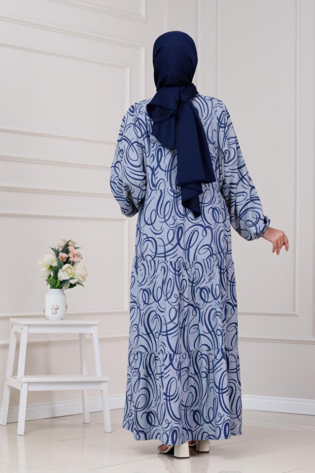 Rochie Robă cu model Wave - Bleumarin - 5