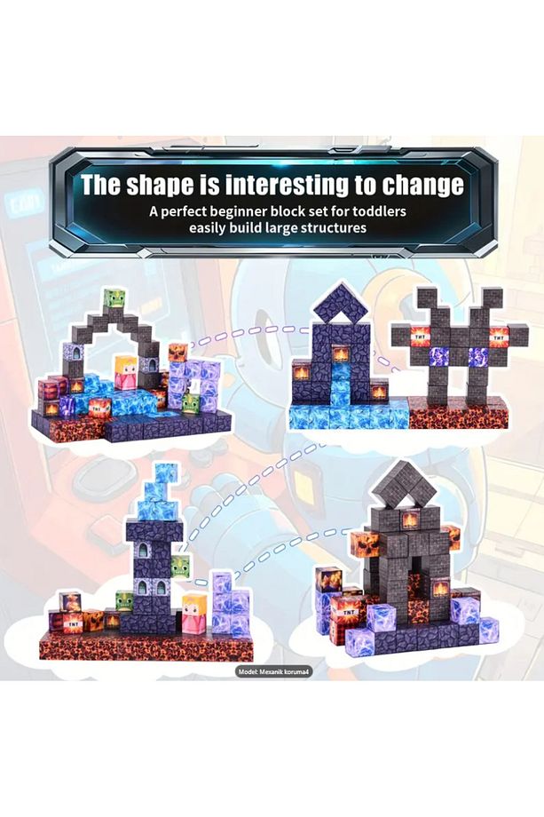 100 adet Minecraft Manyetik Küp Blokları, Çocuklar İçin Uygun,Eğitici Oyuncak - 7
