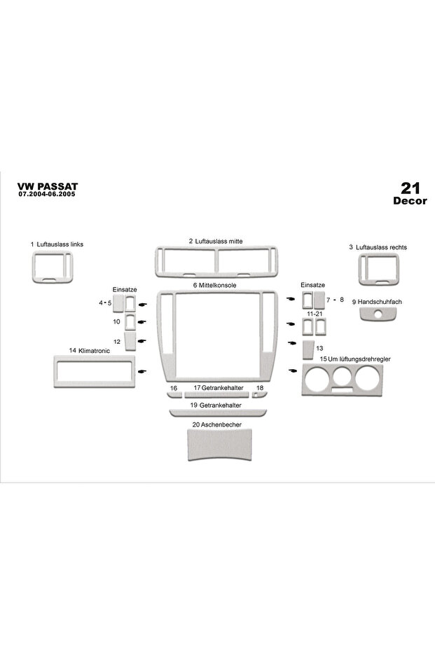 Volkswagen Passat Compatible Console-Glove Box Trim 2004-2005 21 Pieces