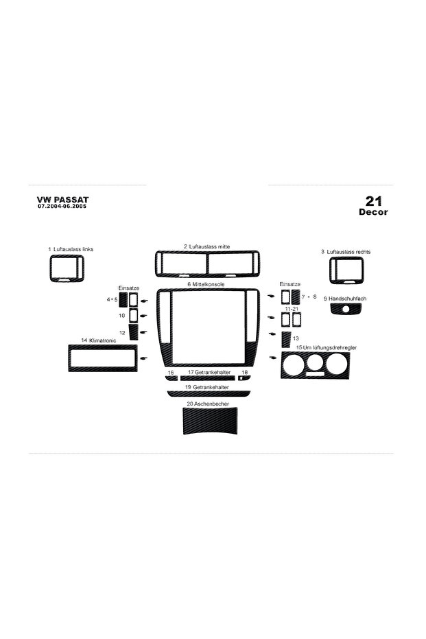 Volkswagen Passat Compatible Console-Glove Box Trim 2004-2005 21 Pieces