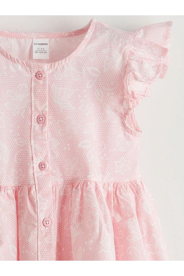 LCW Kids Pembe Bisiklet Yaka Çiçekli Kız Çocuk Poplin Elbise - 3