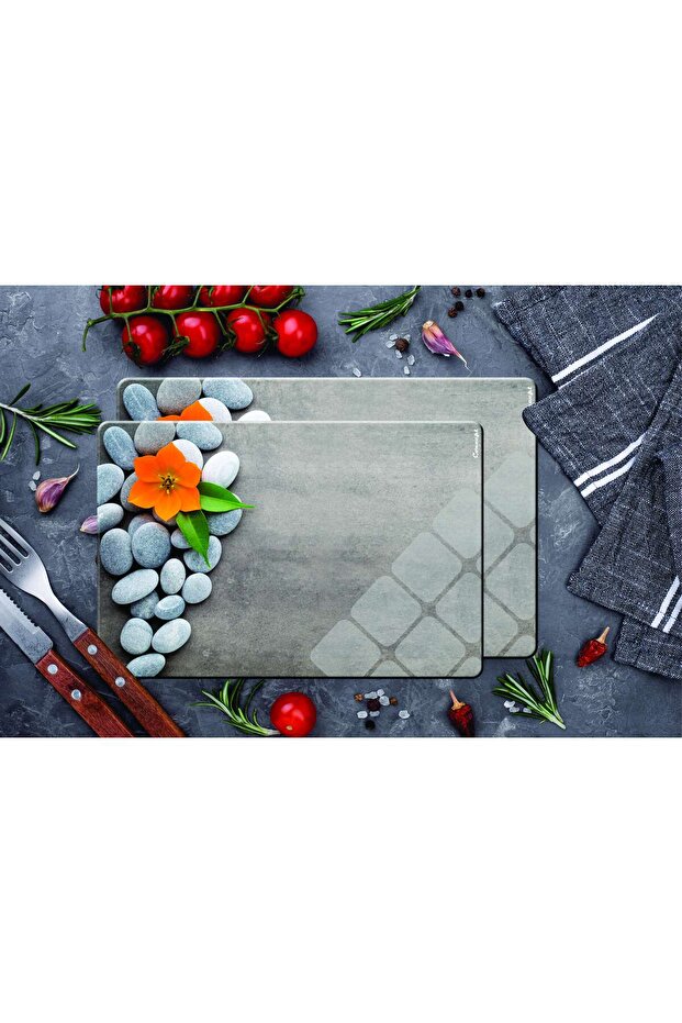 Glass Cutting Board and Presentation Holder, Set (20X30 and 25X35 cm), 4 Mm, Colorful Pattern