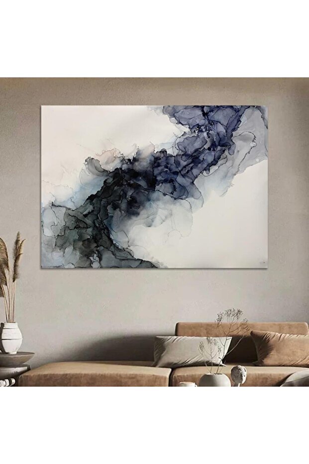 لوحة جدارية قماشية كانفس تجريدية بإطار فضي، 40×60 سم