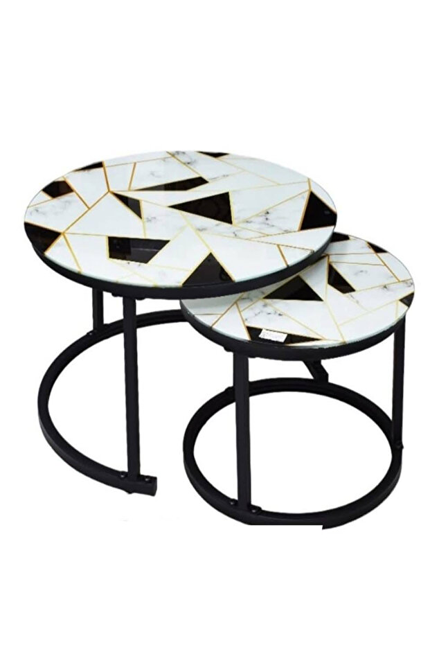 Round Nesting Coffee Table Set of 2 End Tables for Living Room Balcony, Stacking Industrial Side Tab