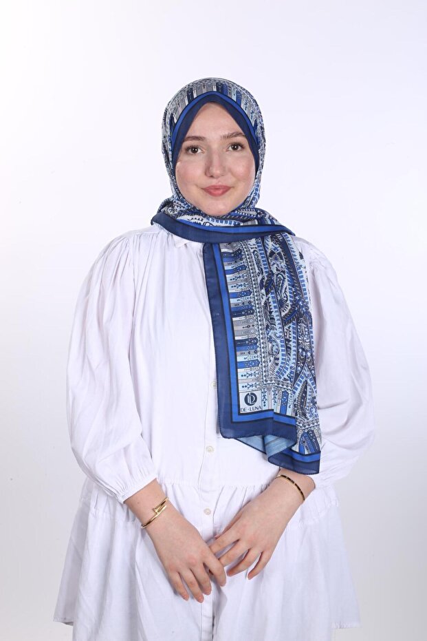 شال منقوش باللون الأزرق الحي - دي لونا
