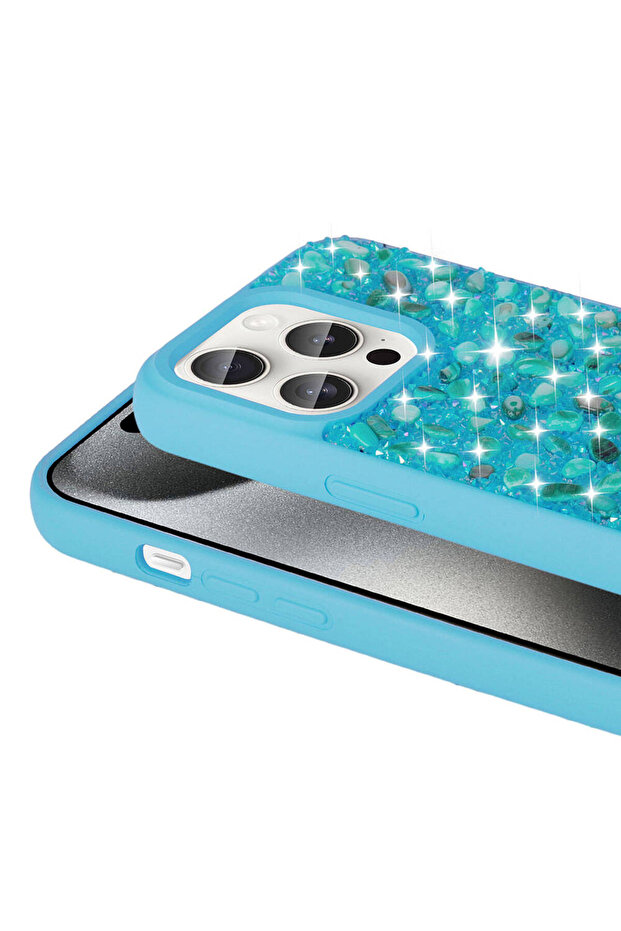 حافظة CPPL Linea بتصميم حجر لامع متوافق مع هاتف iPhone 15 Pro - وردي - 6