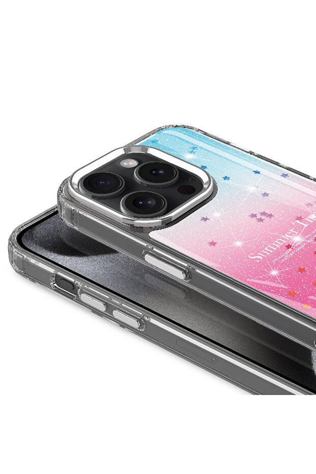 iPhone 15 Pro Compatible Glitter Patterned Shiny Cppl Task Case-Blue - 4