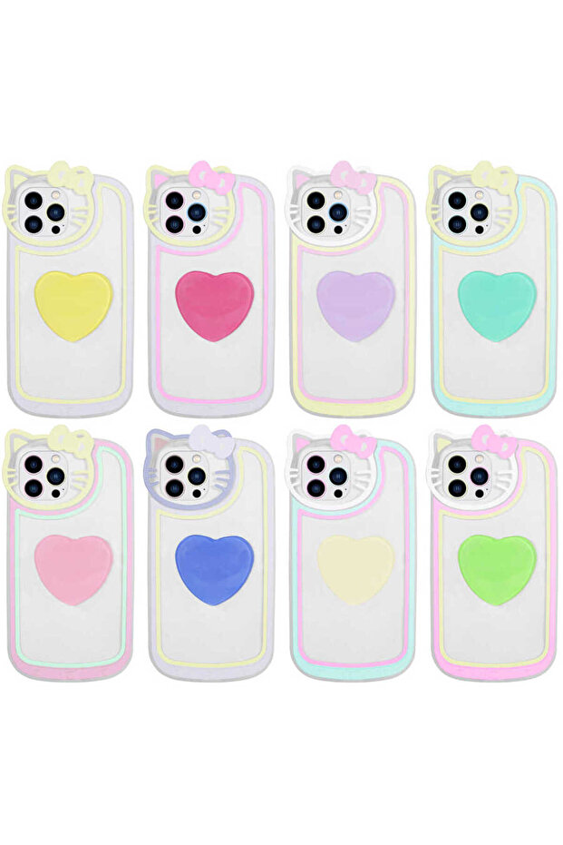 iPhone 13 Pro Max Compatible Cat Figured Transparent Pop Socket Cppl Rhythmic Case-Turquoise - 2