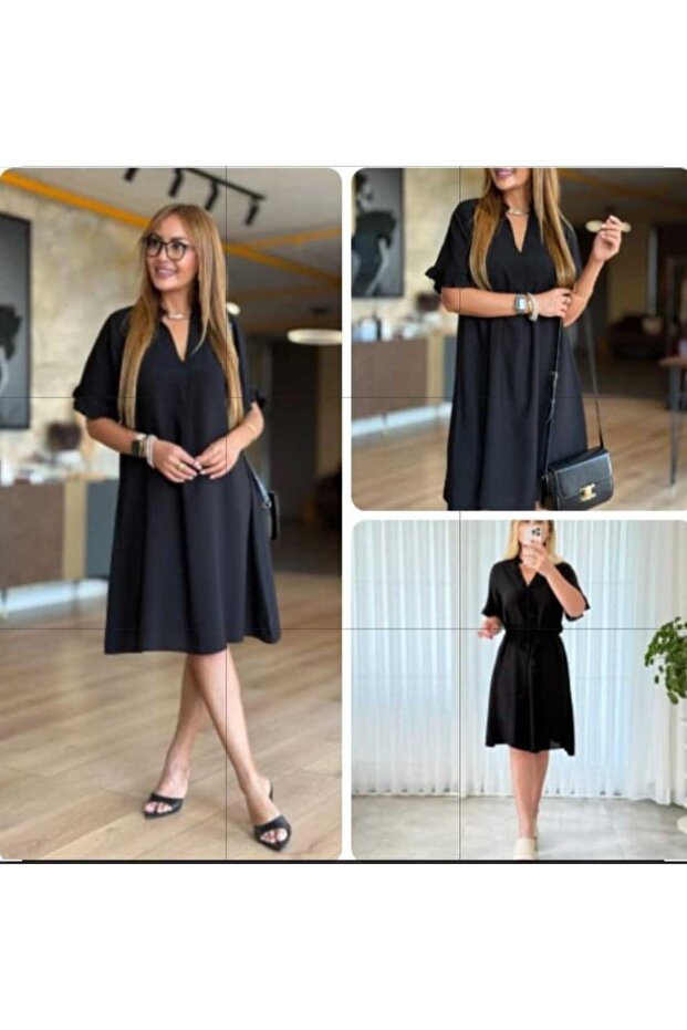 Volan Kol Viskon Şık Elbise - 1