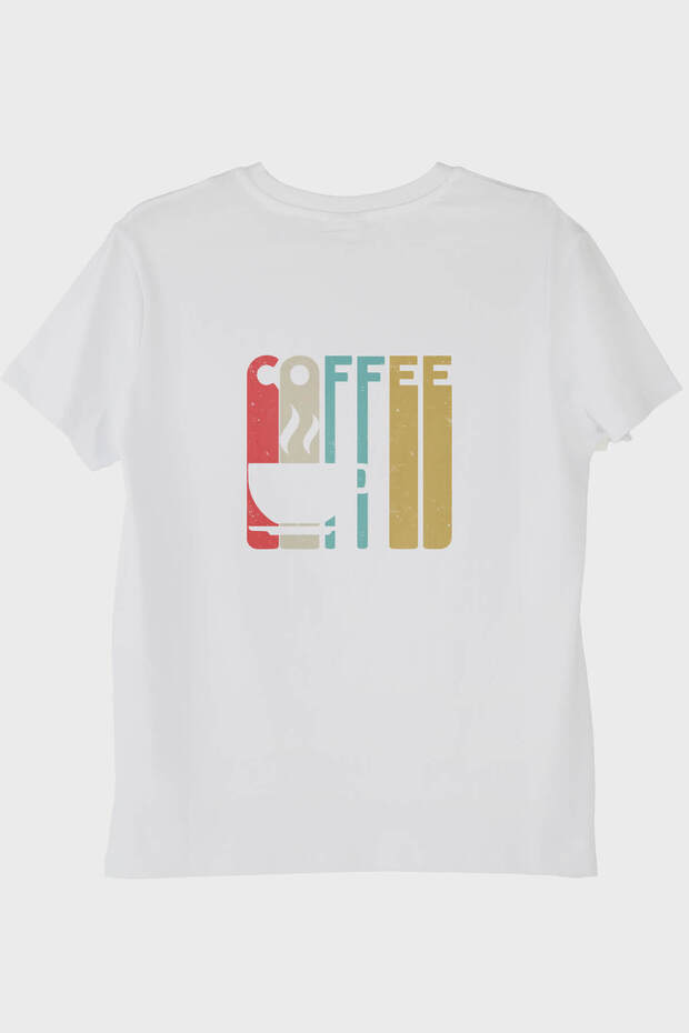 تي شيرت أبيض مطبوع بتصميم كلاسيكي من COFFEE