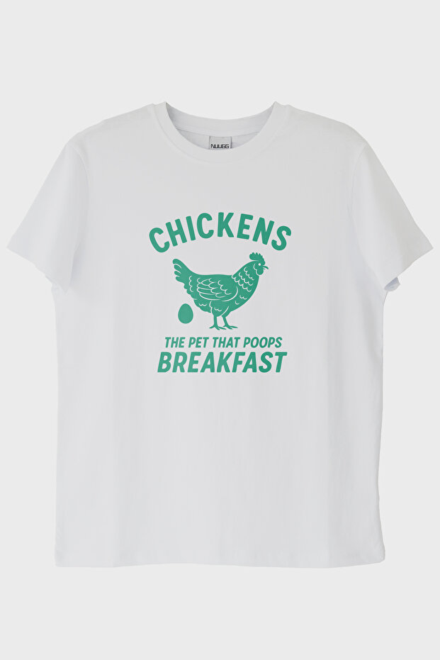تي شيرت أبيض مطبوع بتصميم THE CHICKENS