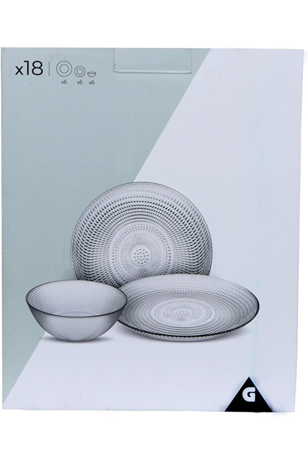 , Glass Dinner Set 18pcs, (6 Main Plate, 6 Soup Plate, 6 Dessert Plate), Transparent Glass wit