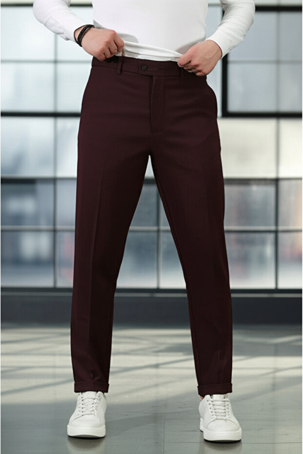 Slim Fit Claret Red Men's Trousers