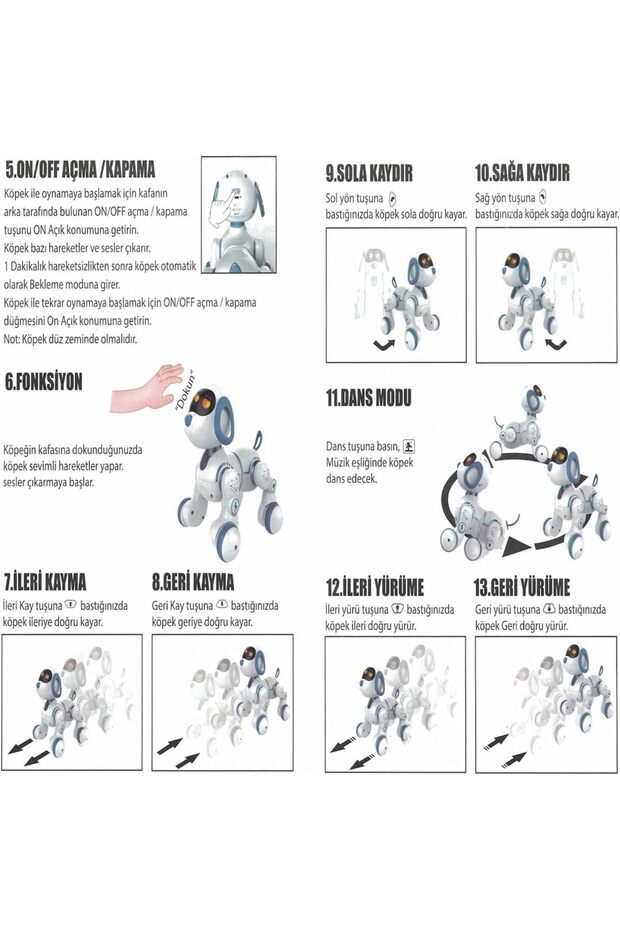 Oyuncak 30 Fonksiyon Uzaktan Kumandalı Şarjlı Sesli Işıklı Dokunma Algılama Programlama Robot Köpek - 6