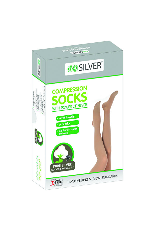 Go Silver Maternity Panty Hose, Compression Socks (23-32 mmHG) Closed Toe Short/ Norm Size 5, Flesh