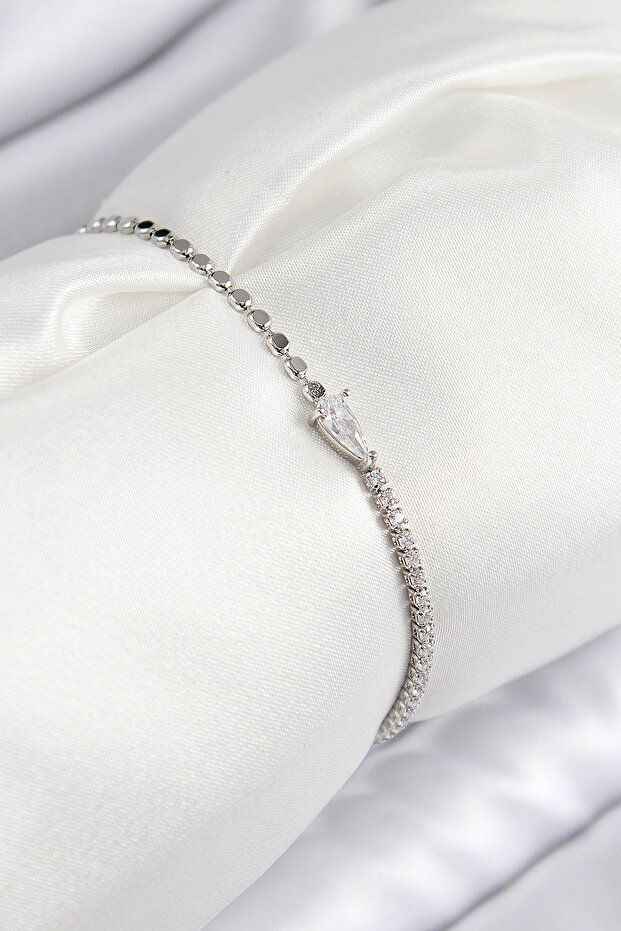 Brass Zircon Stone Drop Model Crush Chain Silver Color Women's Bracelet - Ebj250726W36892