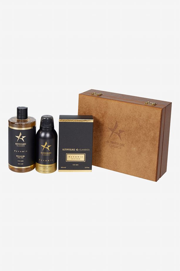 Erkek Dynamıc EDP Parfüm-Deodorant-Duş Jeli Ahşap Kutulu Set (100 ML 150 ML 400 ML) Damat Bohçası - 1