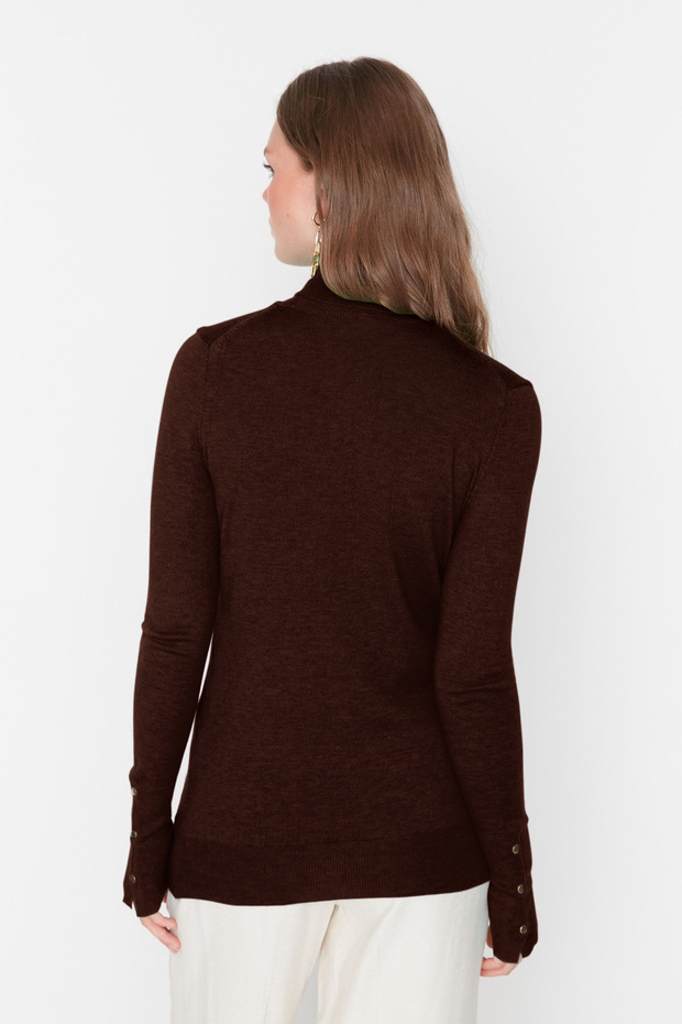 Brauner Mercerized-Look Premium-Garn / Spezialgarn Basic-Strickpullover TWOAW23KZ01514 - 5