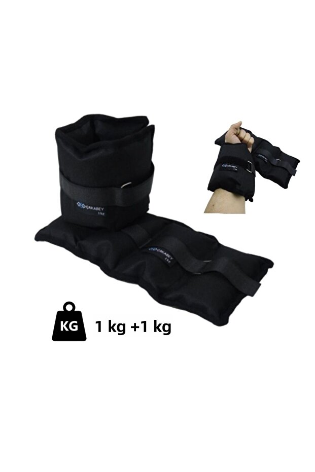 Hand Wrist Weight 1 kg +1 kg (Total 2 kg) Black Sandbag Adjustable Velcro