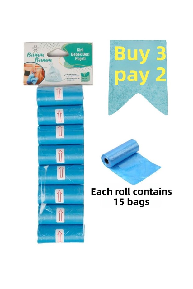 Dirty Diaper Bag Bag Size Blue 8 Rolls (120 Pieces)
