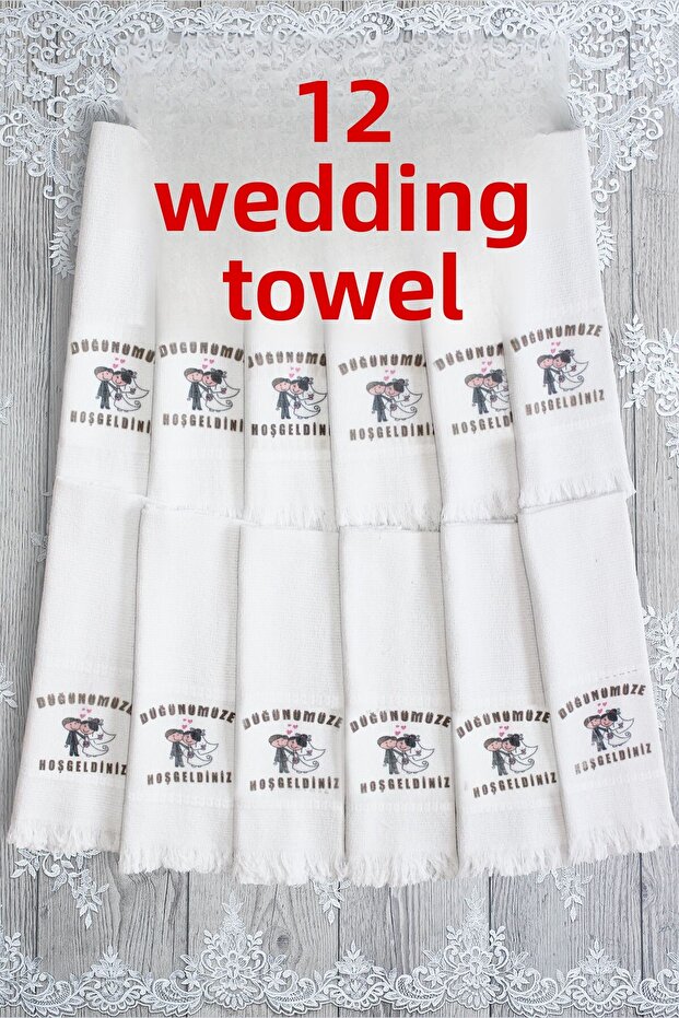 12 Pieces Fringed Wedding Towels Patterned Convoy Towels Economic Model