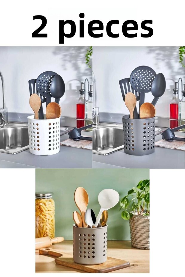 2 Pcs Cylinder Cutlery Countertop Serving Stand Upright Cutlery Organizer Hard Plastic Material