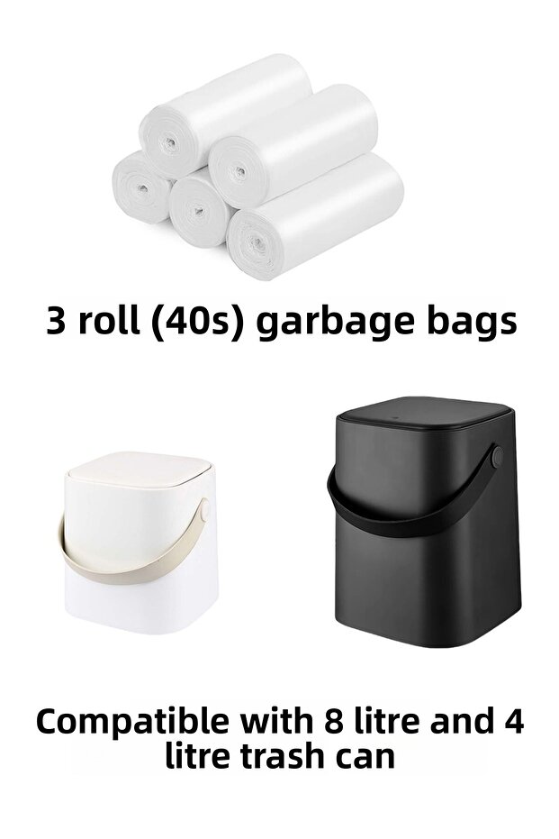 3 Pieces of 40 Garbage Bags Compatible with 8 and 4 Liter Trash Cans - Mini Size 3 Pieces of Rolls of 40 - 1
