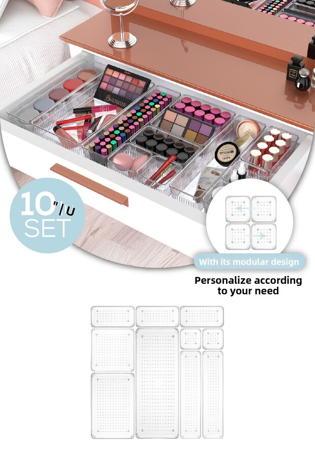 10-Piece Drawer Organizer In-Cabinet Jewelry Cosmetic Organizer