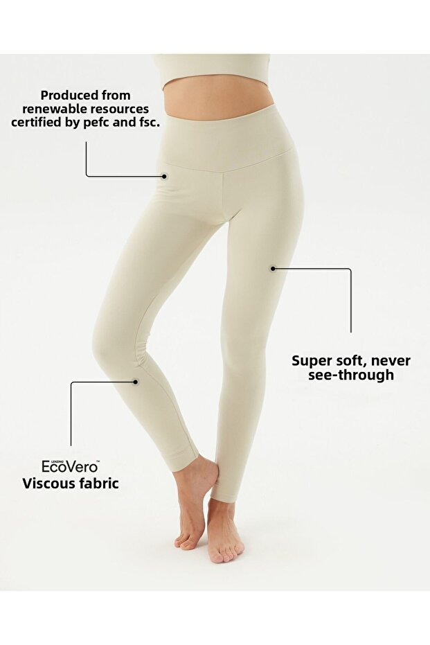 كريمي ذو طبقتين عالي الخصر من إيكوفيرو ™   جوارب لاصقة اللون (فيزكوسي) - 1