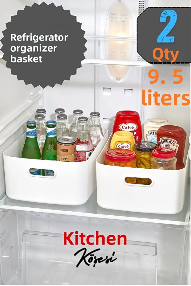 Freshbox 2 Pieces 9.5 Liter In-Cabinet Organizer Basket, Storage Box, Bathroom and Kitchen Organizer