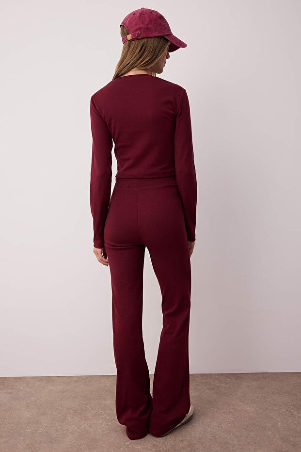 Wardrobe Essentials – Bordo Slim/Vücuda Oturan Örme Alt-Üst Takım | TWOAW26AU00008 - 4