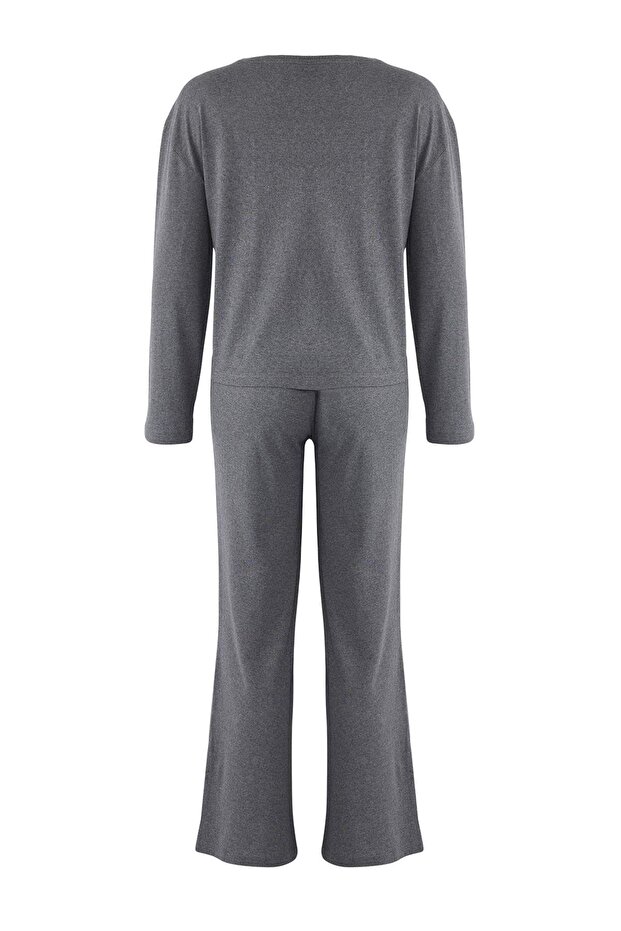 Antrasit Pamuklu Yıldız Nakışlı Örme Pijama Takımı THMAW26PT00012 - 8