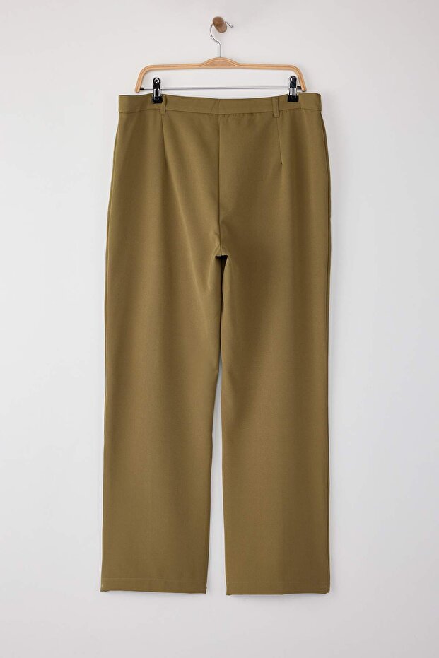 Haki Straight/Düz Kesim Yüksek Bel Nervür Dikişli Dokuma Pantolon TBBSS22PL0301 - 7